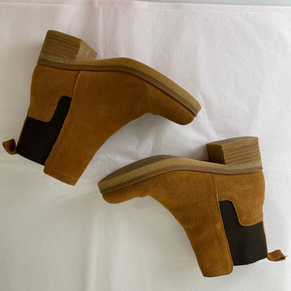 Avellini Suede Chelsea Boots Size 37 or 6.5 Cognac Tan Leather Chunky Heel - Picture 9 of 14